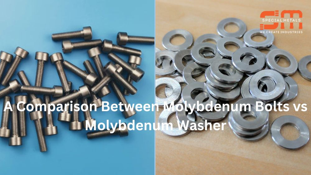 A picture comparing molybdenum bolts vs molybdenum washer